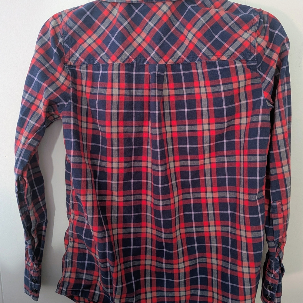 J. Crew Vibrant Red and Navy Plaid Shirt - Picture 2 of 3